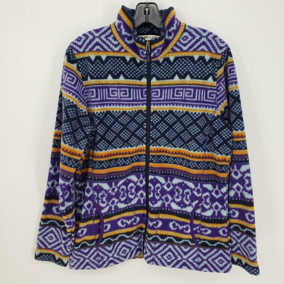 Woolrich Geometric Aztec Print Full Zip up Polar Fleece Jacket M Womens Purple - Picture 1 of 7